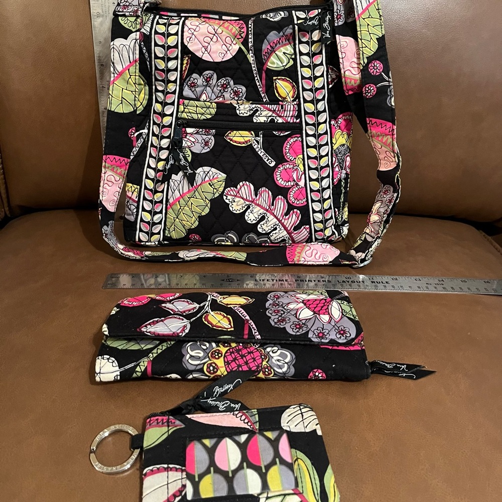 Vera Bradley Moon Blossom Crossbody, Tri Fold Wallet and ID Holder Keyring